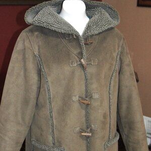 L L Bean Women's xl coat sherpa lined faux suede brown hoodie